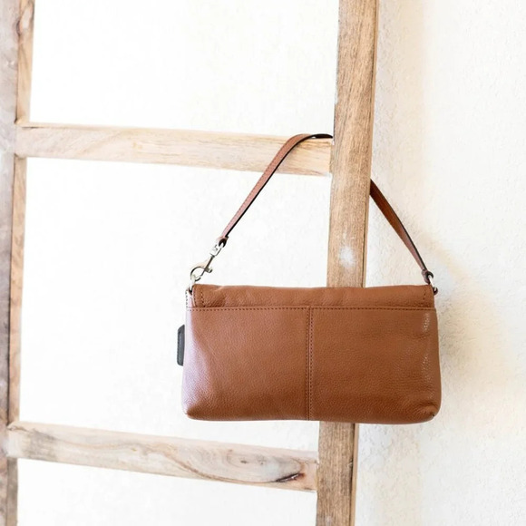 COACH F51821 PARK SADDLE BROWN PEBBLED LEATHER MINI BAG WRISTLET WALLET CLUTCH - Picture 3 of 14